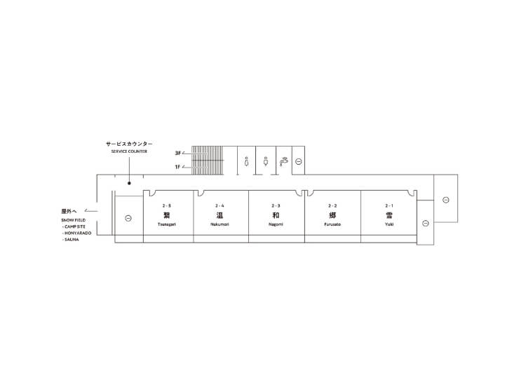 雪原学舎の2階の施設内マップ